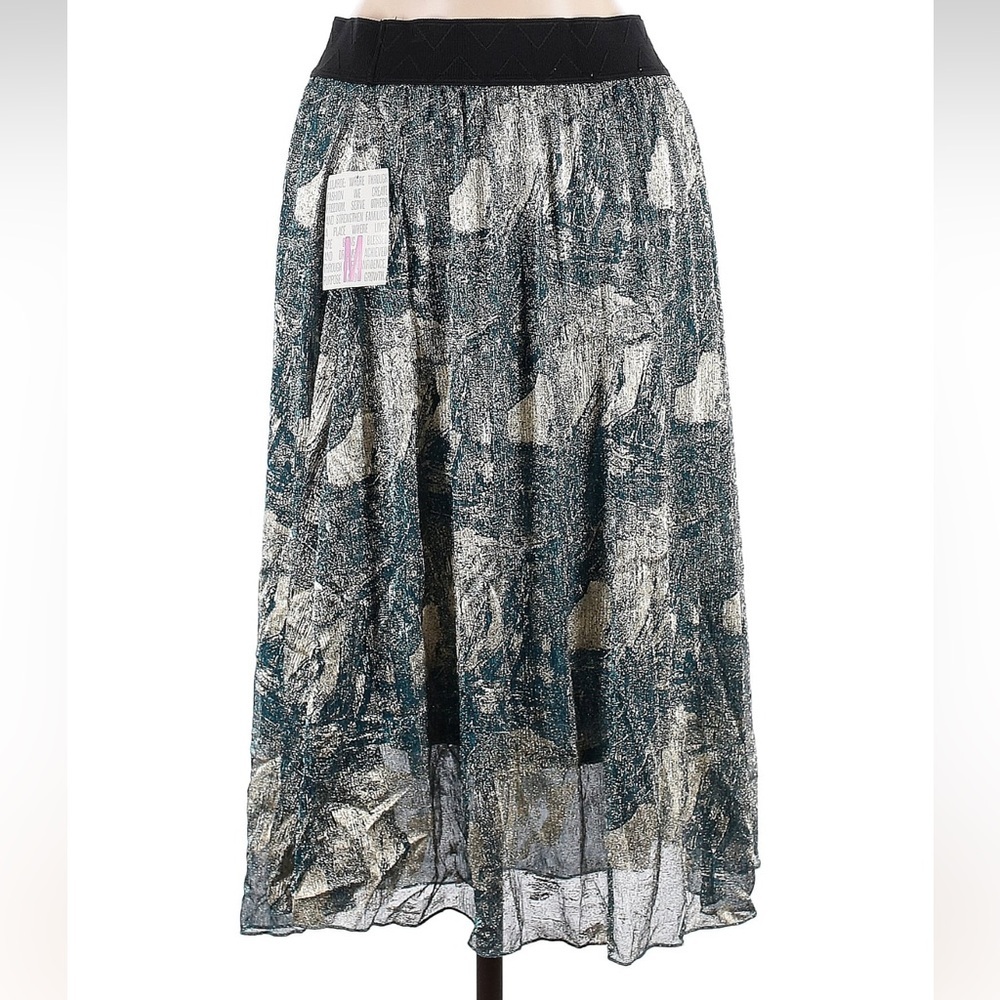 LuLaRoe Blue Gold Metallic Elegant Collection Midi A-Line LoLa Skirt Size M NWT - Picture 2 of 8